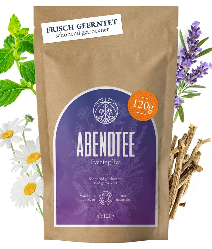 Evening Tea Monte Nativo (120g) – Relaxing Herbal Loose Leaf Tea with Lemon Balm, Valerian, Chamomile, Lavender, Peppermint & Passionflower – for Relax, Sleep & Good Night