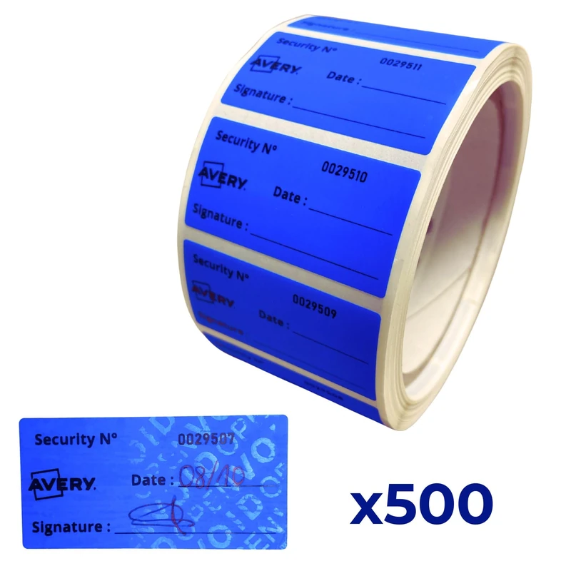 Avery - 500 Blue Labels (50 x 25 mm) to be Written and serrealised - Void Without Transfer