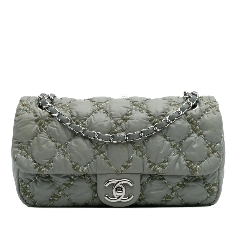 Chanel Pre-Loved Paris-Byzance Nylon Tweed On Stitch Bubble Accordion Flap Shoulder Bag