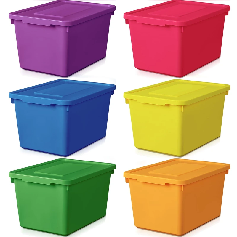 Potchen 6 Pcs Plastic Storage Bins 9.8x7.3x5.7 - Stackable Lockable