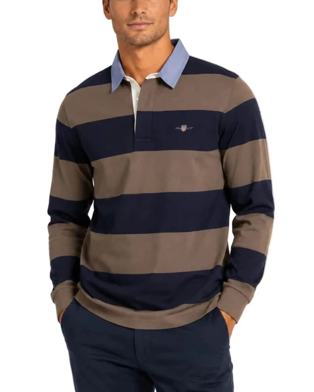 GANT Men's Reg Chambray Stripe Heavy Rugger T-Shirt, Faded Taupe, M - Image 1