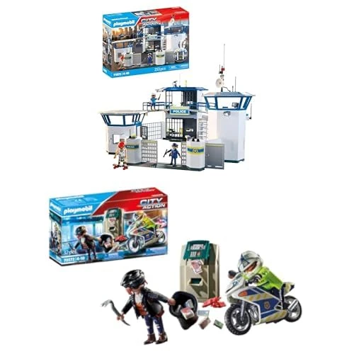 Bundle of Playmobil | Police Command Centre | Adventure toy | Encourages role play & creativity | Play figures & accessories | 71873 + Playmobil 70572 City Action Police Bank Robber Children Ages 4+