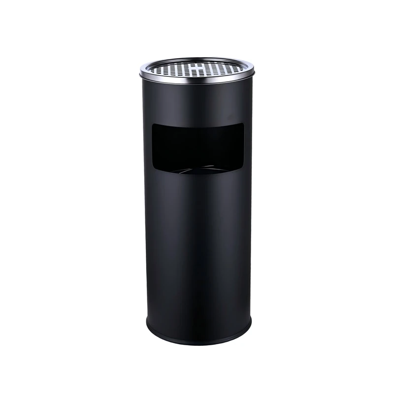Relaxdays outdoor ashtray with bin, metal, 17 l, smoker's pillar inner bin, HxD: 60.5x24 cm, iron, black/silver - Image 1