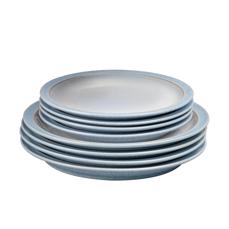 Denby - Elements Dinner & Lunch Plate 8 Piece Set - Blue Glaze, Dishwasher Safe 4 x Medium & Large Plates - Microwave & Oven Proof Stoneware Lunch & Dinner Dishes - Chip Resistant for Everyday Use