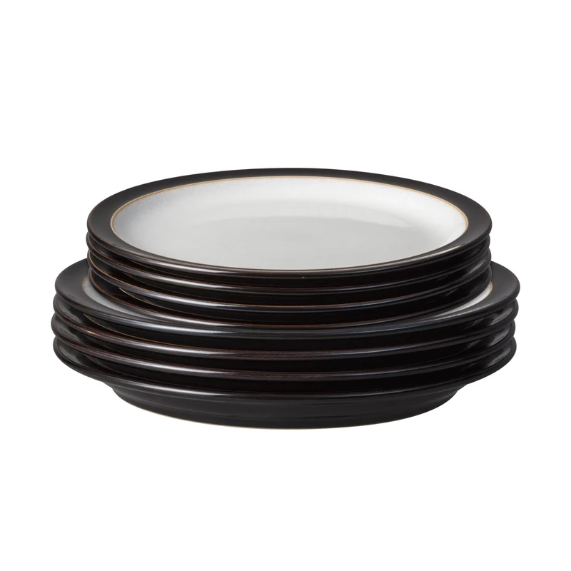 Denby - Elements Dinner & Lunch Plate 8 Piece Set - Black Glaze, Dishwasher Safe 4 x Medium & Large Plates - Microwave & Oven Proof Stoneware Lunch & Dinner Dishes - Chip Resistant for Everyday Use