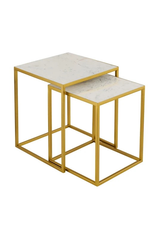 ASPECT Marche Marble Nest of 2 Tables in White with Gold Metal Bases