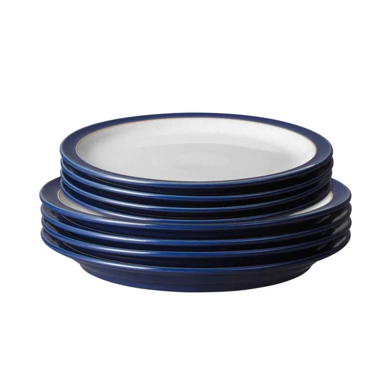 Denby - Elements Dinner & Lunch Plate 8 Piece Set - Dark Blue, Dishwasher Safe 4 x Medium & Large Plates - Microwave & Oven Proof Stoneware Lunch & Dinner Dishes - Chip Resistant for Everyday Use