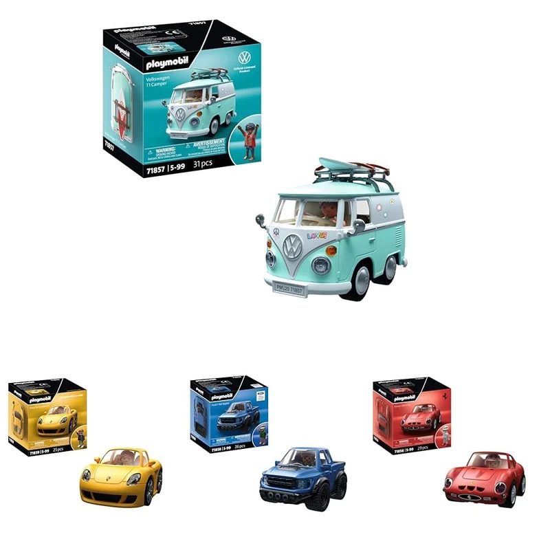 Bundle of Playmobil | Collector Cars | Volkswagen T1 Camper | 71857 + Porsche Carrera GT 71859 + Ferrari 250 GTO 71856 + Ford F-150 Raptor 71858 toy