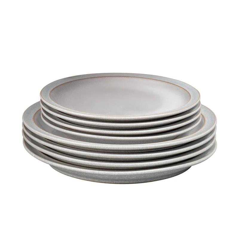 Denby - Elements Dinner & Lunch Plate 8 Piece Set - Light Grey, Dishwasher Safe 4 x Medium & Large Plates - Microwave & Oven Proof Stoneware Lunch & Dinner Dishes - Chip Resistant for Everyday Use