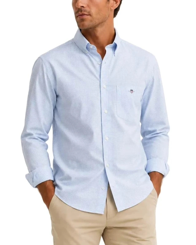GANT Mens LS Gingham Sht Long Sleeve Light Blue XL