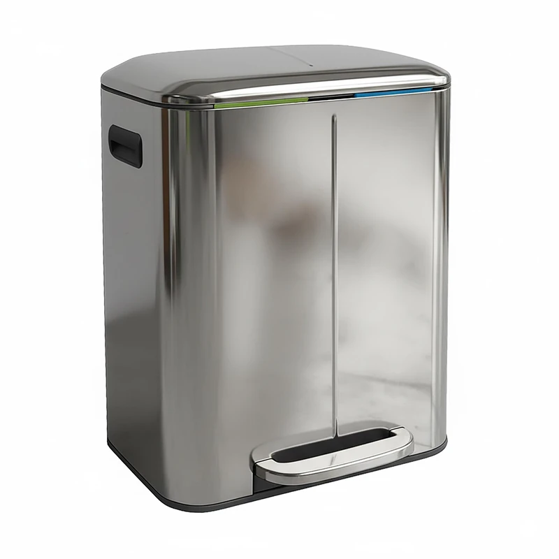 Relaxdays 2-Compartment Stainless Steel Trash Bin with Removable Bins, Soft Close, Foot Pedal, 2x20L, Silver (60x44.5x41