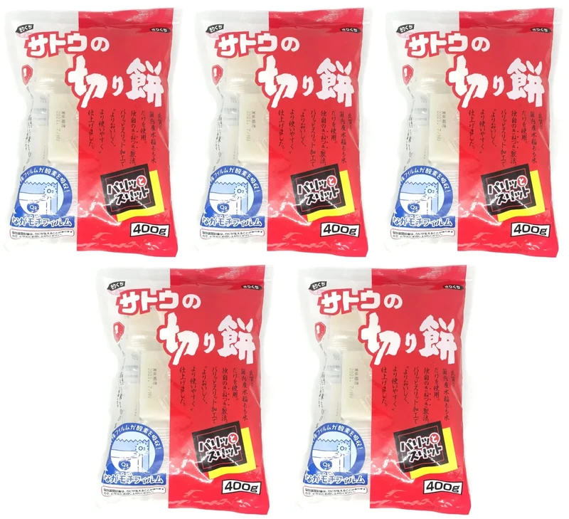 Sato Kirimochi Paritto Slitto Rice Cake 400g (Pack of 5) | Authentic Japanese Mochi | Individually Wrapped | Ideal for Grilling, Soups, and Desserts | Made from 100% Japanese Glutinous Rice - Image 1