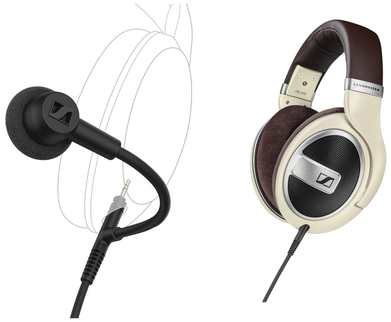 Sennheiser headphone bundle HD 599 Around-Ear Open Back Headphones HD 500 BAM, plug-in Boom Arm Microphone for Gaming and Calls