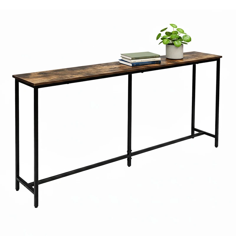 Relaxdays console table, HxWxD: 80.5x160x20 cm, industrial style, hallway & living room, metal & MDF, brown/black