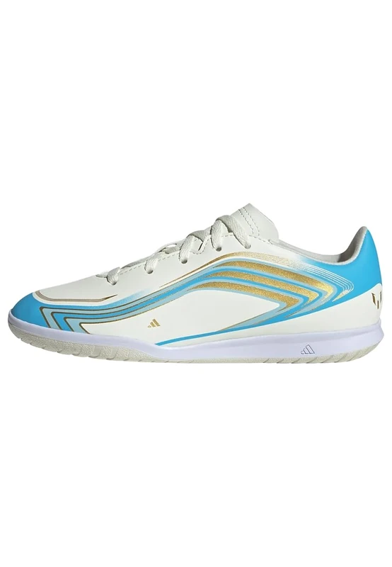 adidas Unisex Kids F50 Messi Club Indoor Football Kids Shoes, Ivory/semi Blue Burst/Icey Blue, 2.5 UK
