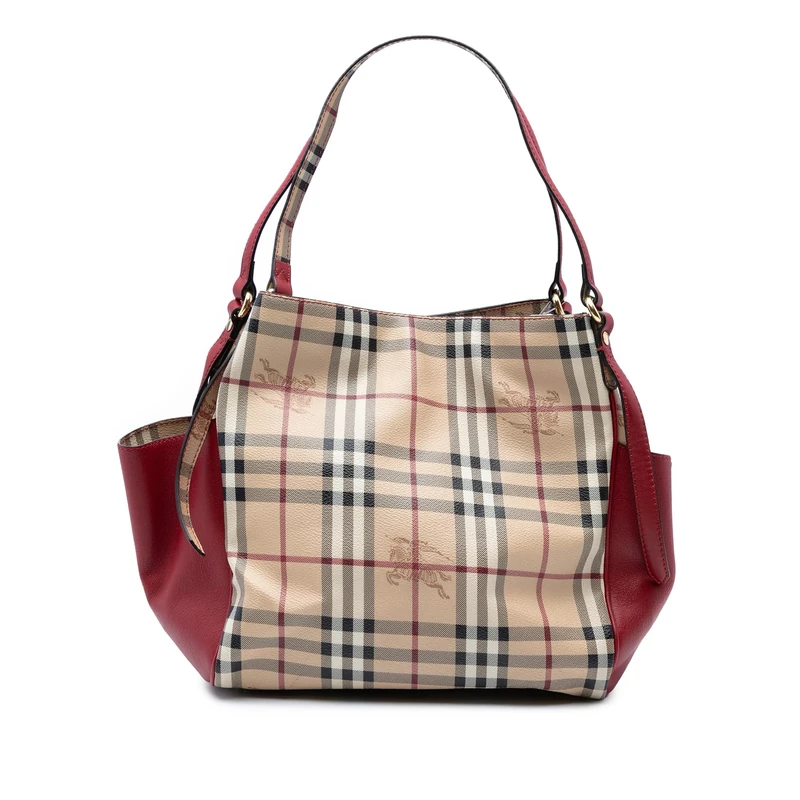 BURBERRY Pre-Loved Small Leather Trimmed Haymarket Check Coated Canvas Canterbury Tote Bag