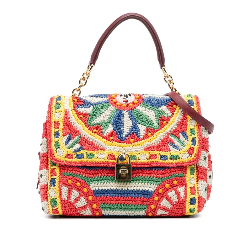 Dolce & Gabbana Pre-Loved Raffia Crochet Sicilian Cart Miss Sicily Satchel Handbag
