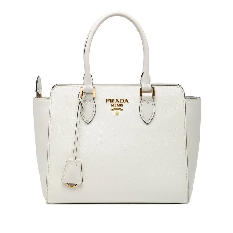 Prada Pre-Loved Small Soft Calf Trimmed Saffiano Zippered Tote