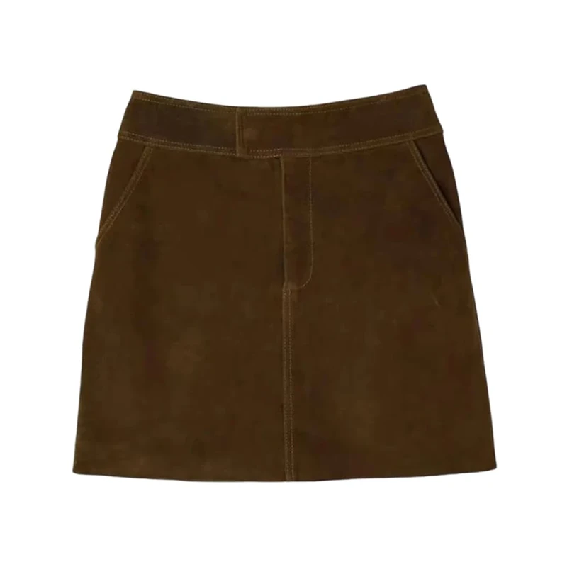 Suede Leather Mini Skirt Short for Women Vintage Fall Simple Solid High Waist Wrap Sexy Skirts
