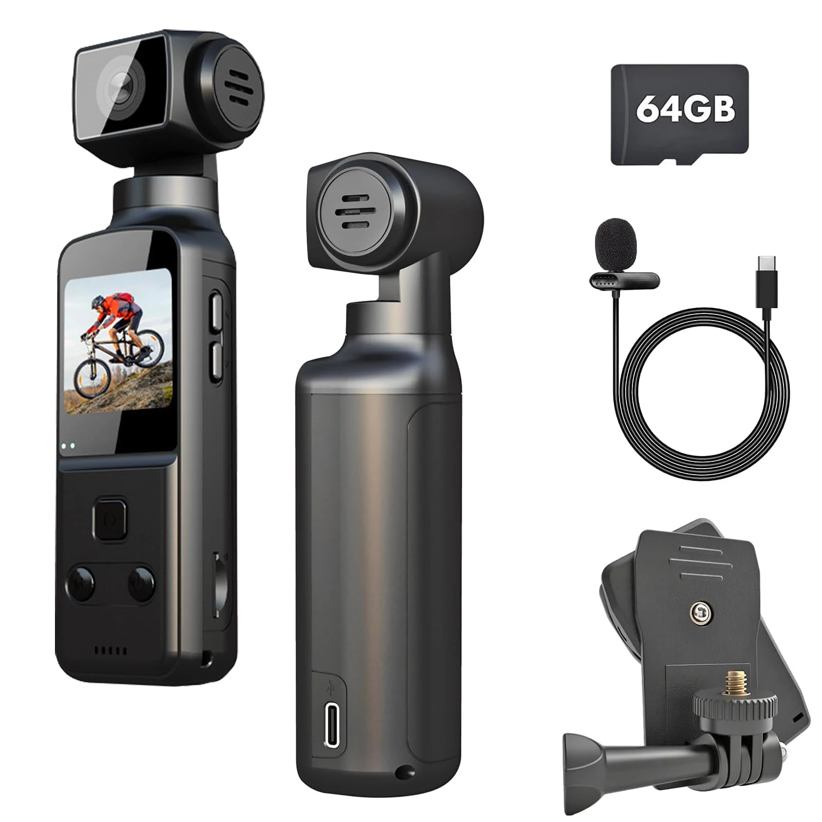 4k Vlogging Camera, Equipped with A 64gb Memory Card Pov Camera, Body Cameras with Audio and Video, Rotates 270°Pov Pro 4k, Suitable for Outdoor Sports, Cycling, Travelling, Activities and Video Shoot