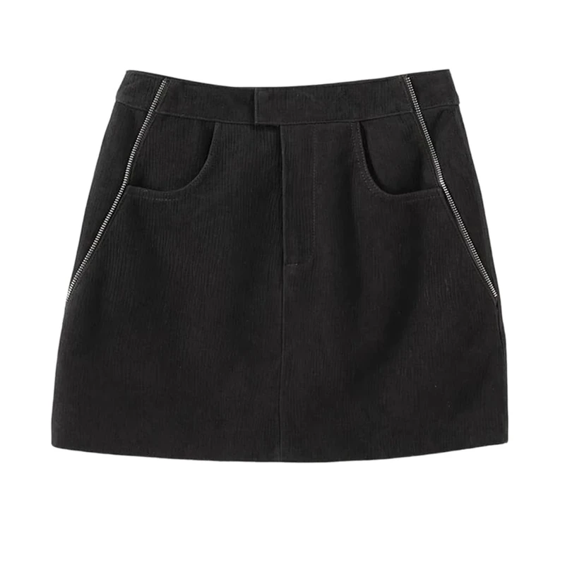 Suede Leather Mini Skirt for Women Sexy Front O-Shape Scratch with Pocket Skirt Coffee