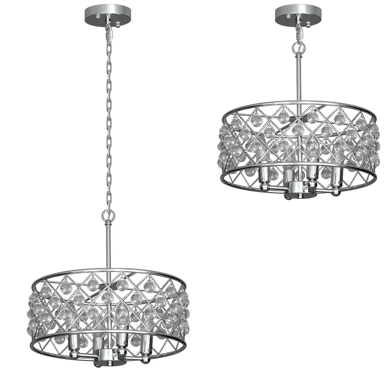HOMCOM Crystal Chandelier with Adjustable Height, 4-Light Modern Flush Mount Ceiling Light, Hanging Chandelier with E14 Base for Living Room, Bedroom, Dining Room, Bulb Not Included, Silver Tone
