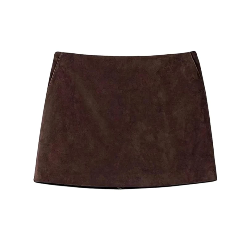 Women Real Leather Skirts Retro Distressed Suede Simple Hip Mini Skirt