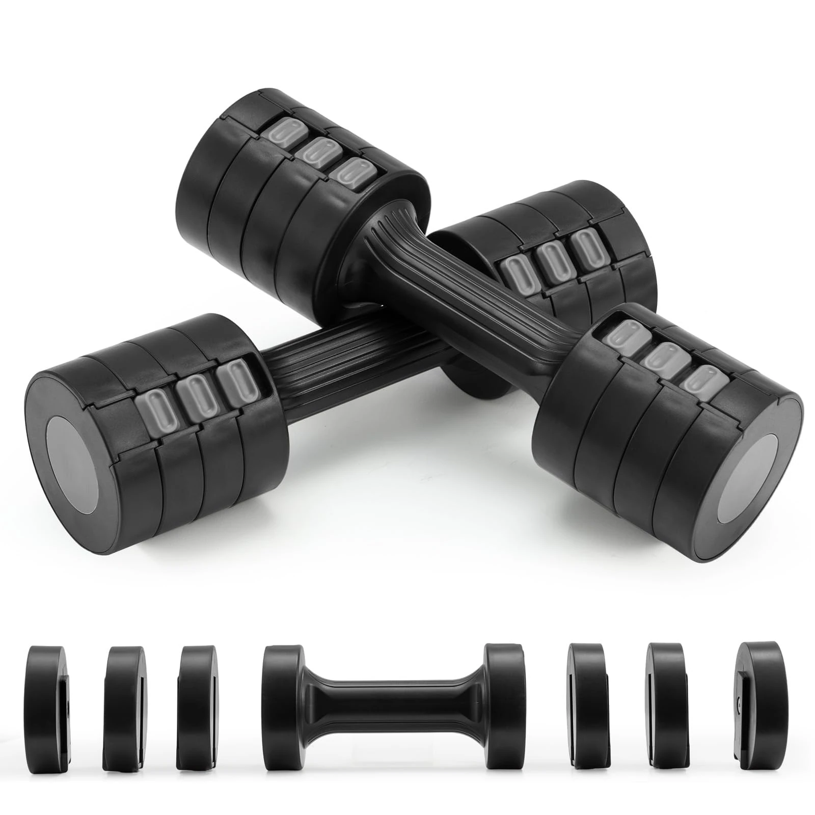 JF HOME BLISS Dumbbells Set of 2 Women Adjustable 4-in-1 Weights Dumbbells Pair, Each 1kg/1.5kg/2kg/2.5kg, Free Weights for Home Gym Fitness Exercise, Hand Weights for Workout Strength Training(Black)