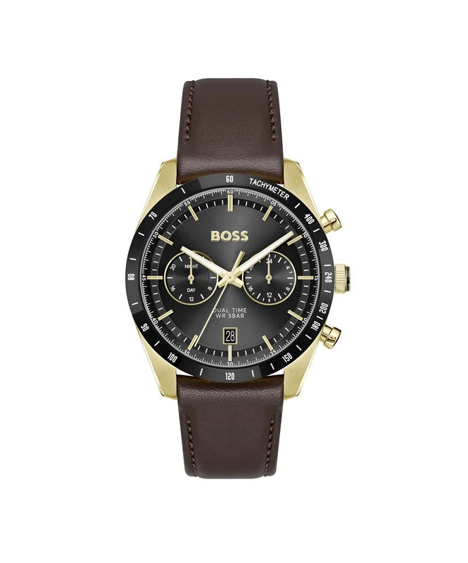 BOSS Analogue Multifunction Quartz Watch for Men TOURMASTER Collection with Brown Leather Strap - 1514285