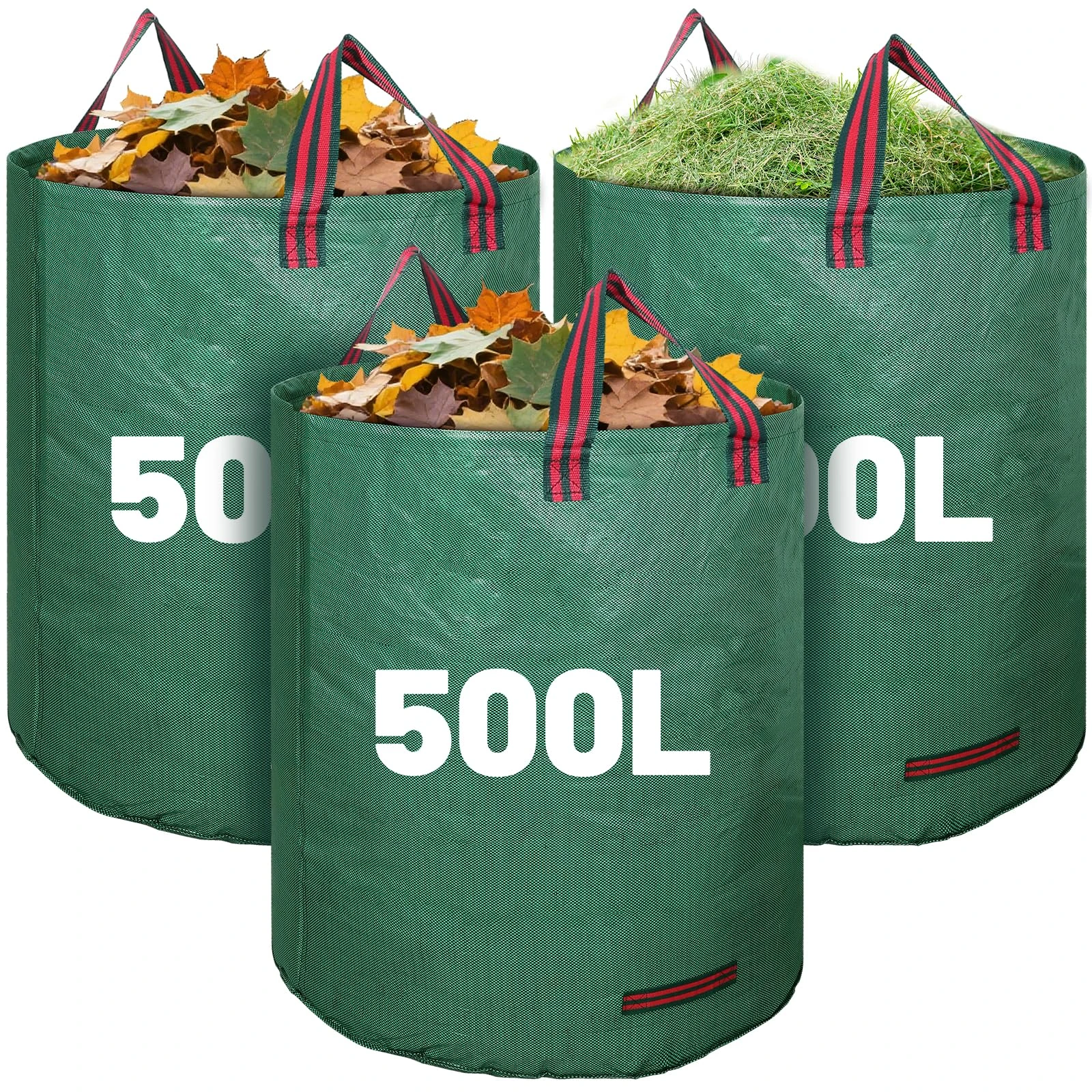 3 Pack 500L Large Garden Bag with Handles, Heavy Duty Garden Waste Bags,Reusable Green Sacks for Collecting Grass, Leaves Debris