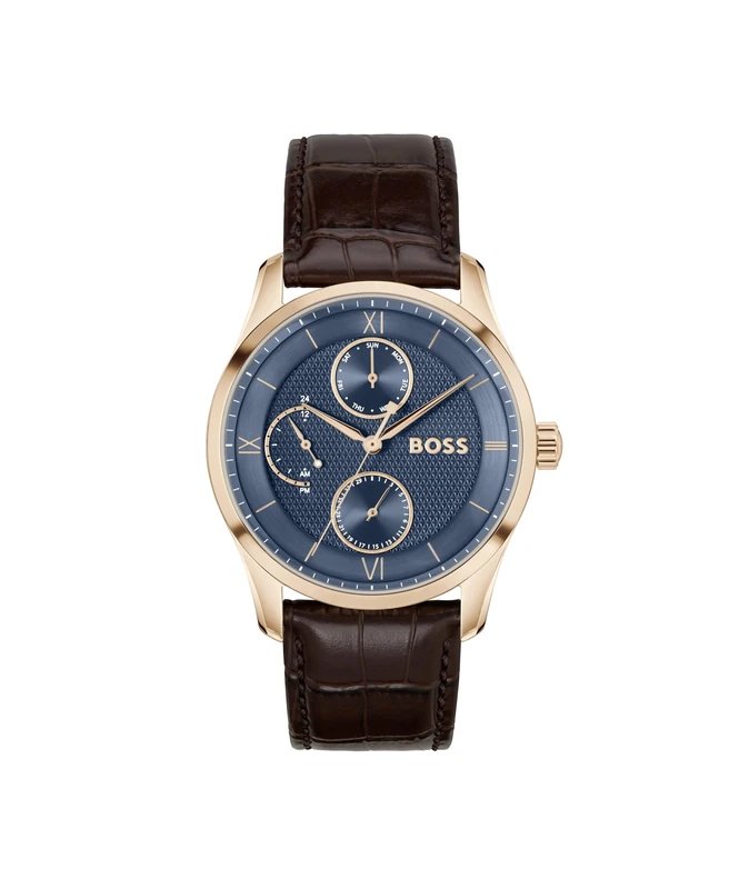 BOSS Analogue Multifunction Quartz Watch for Men Principle Master Collection with Brown Leather Strap - 1514273