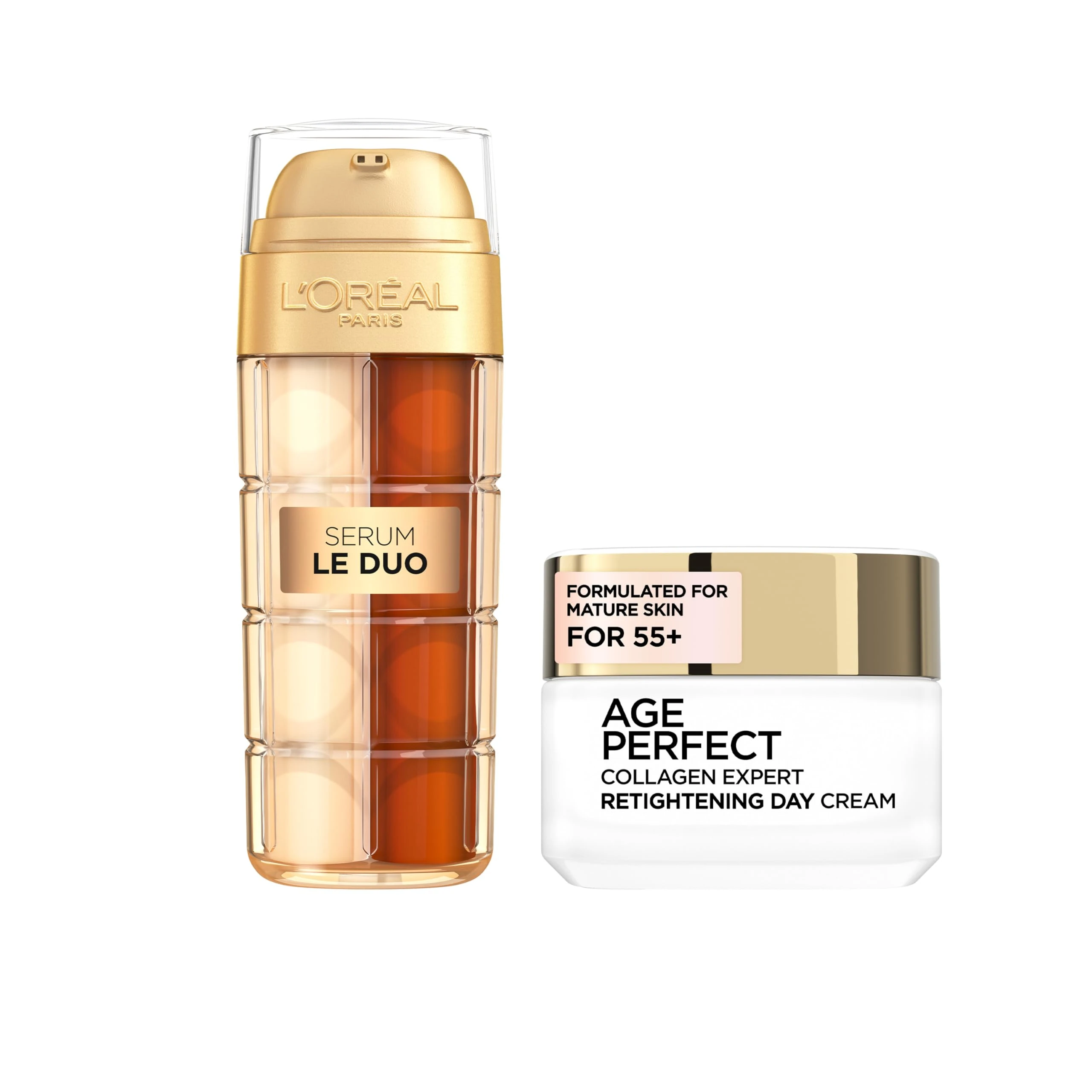 L’Oréal Paris Age Defying Duo: Serum Le Duo [Collagen Peptide Booster + Vitamins B3 & C*] + Collagen Expert Retightening Day Cream, For 50+, Instant Firmness & Radiance, Clinically Proven Results