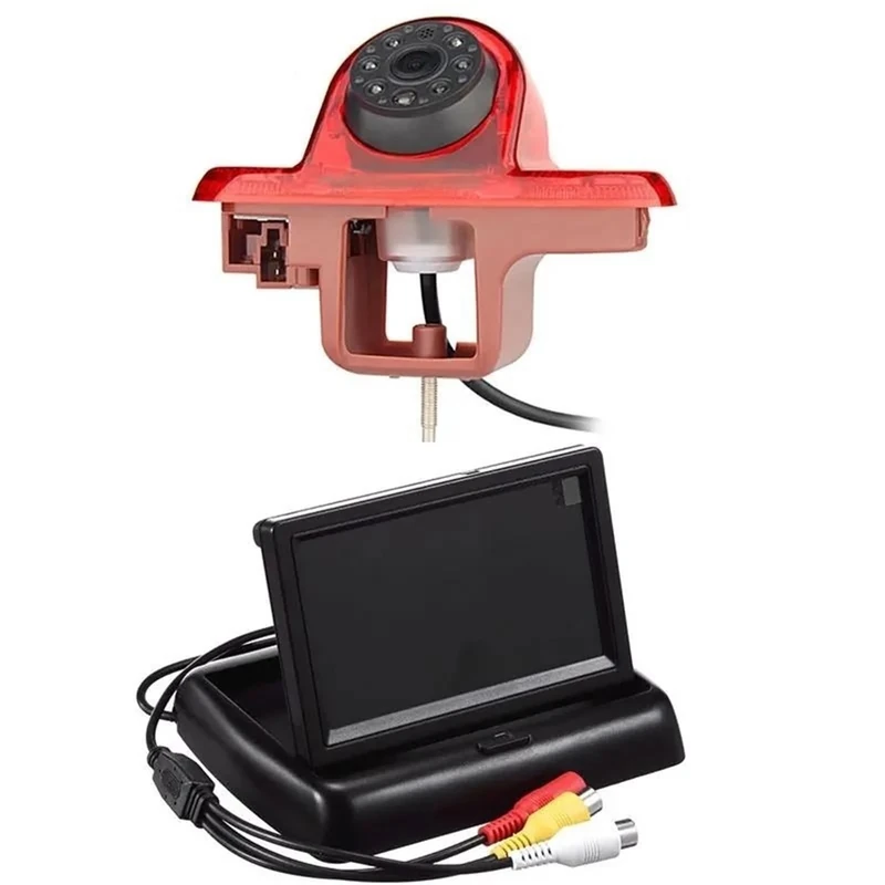 Waterproof Rear View Camera 12V HD CCD Brake Light Rear View Reversing Camera Backup For Combo 2001-2011 For Vauxhall For Vivaro 2001-2014(Foldable screen)