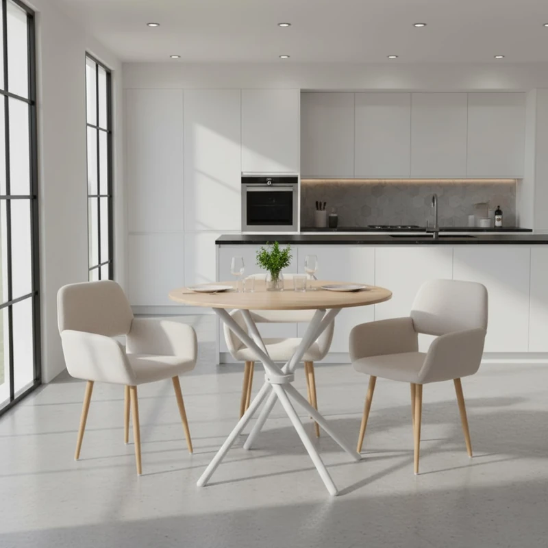 FurnitureR Modern 3-Piece Dining Table Set with 2 Upholstered Armless Chairs, Small Round Kitchen Table and Comfortable Seating for Compact Spaces, Bistro Coffee Shop Furniture