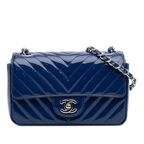 Chanel Pre-Loved Mini Rectangular Classic Chevron Patent Single Flap Crossbody Bag