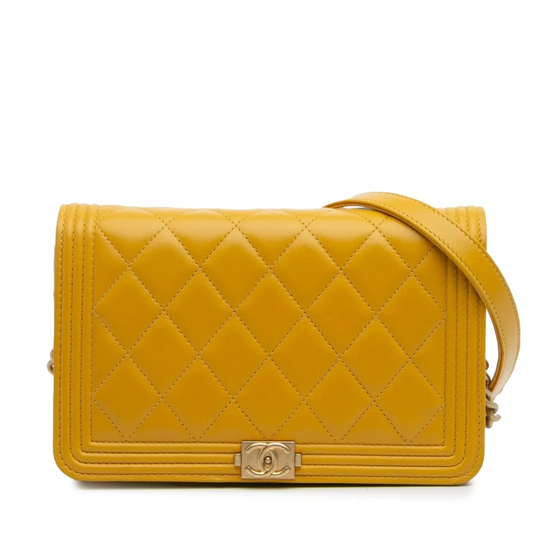 Chanel Pre-Loved Quilted Lambskin Boy Wallet On Chain Handbag Crossbody Bag