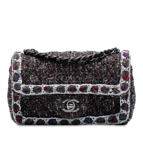 Chanel Pre-Loved Mini Rectangular Classic Tweed Braided Single Flap Crossbody Bag