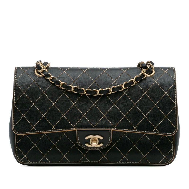 Chanel Pre-Loved Medium Classic Calfskin Wild Stitch Double Flap Shoulder Bag