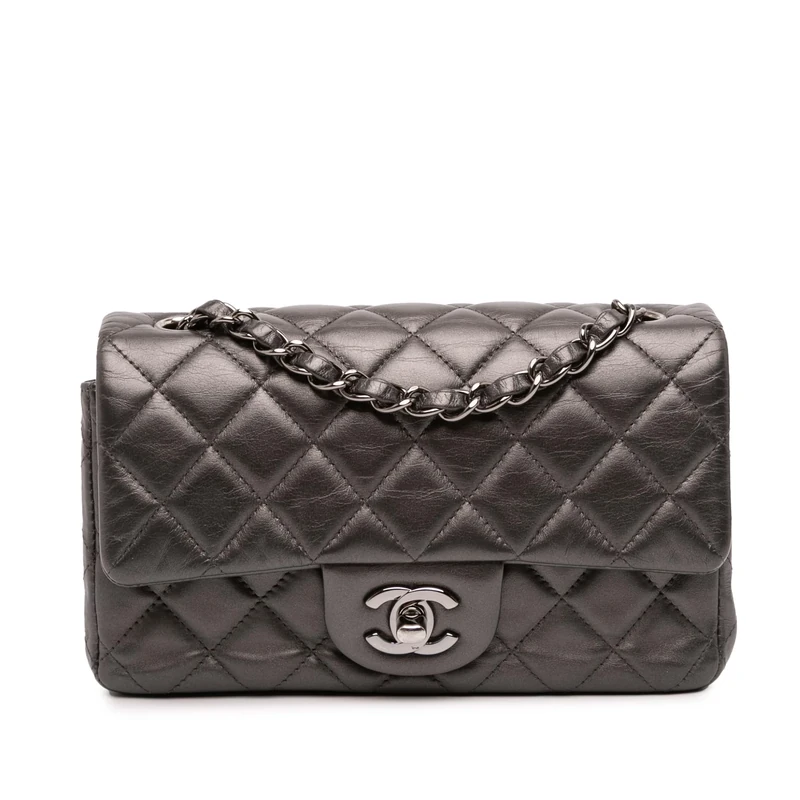 Chanel Pre-Loved Mini Rectangular Classic Metallic Lambskin Single Flap Crossbody Bag