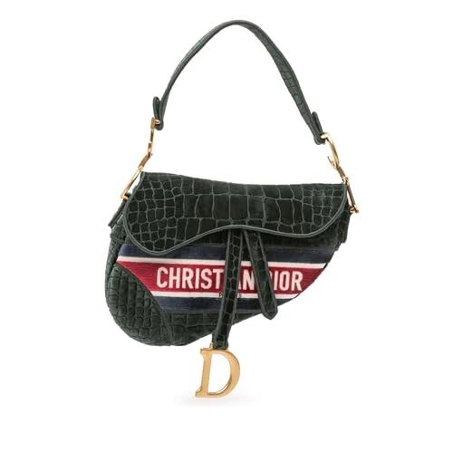 Pre-Loved Velvet Embroidered Crocodile Effect Saddle Handbag Shoulder Bag
