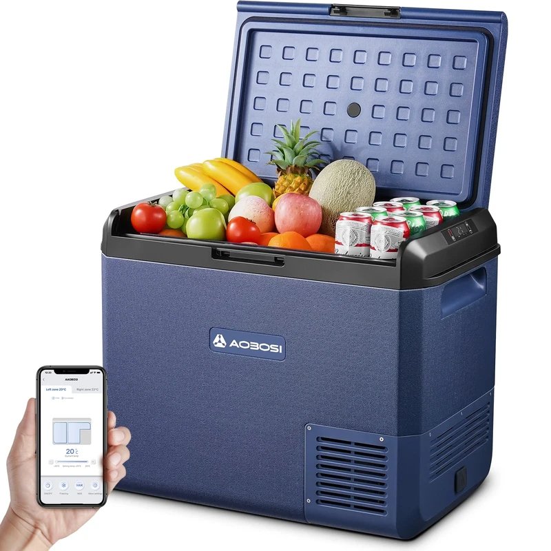 AAOBOSI Car Fridge 50L, IPX4 Waterproof Camping Fridge Freezer with APP Control, 12V/240V, -20°C to 20°C – Ideal for Campervan, Truck, Boat, Motorhome, Travel & Picnic
