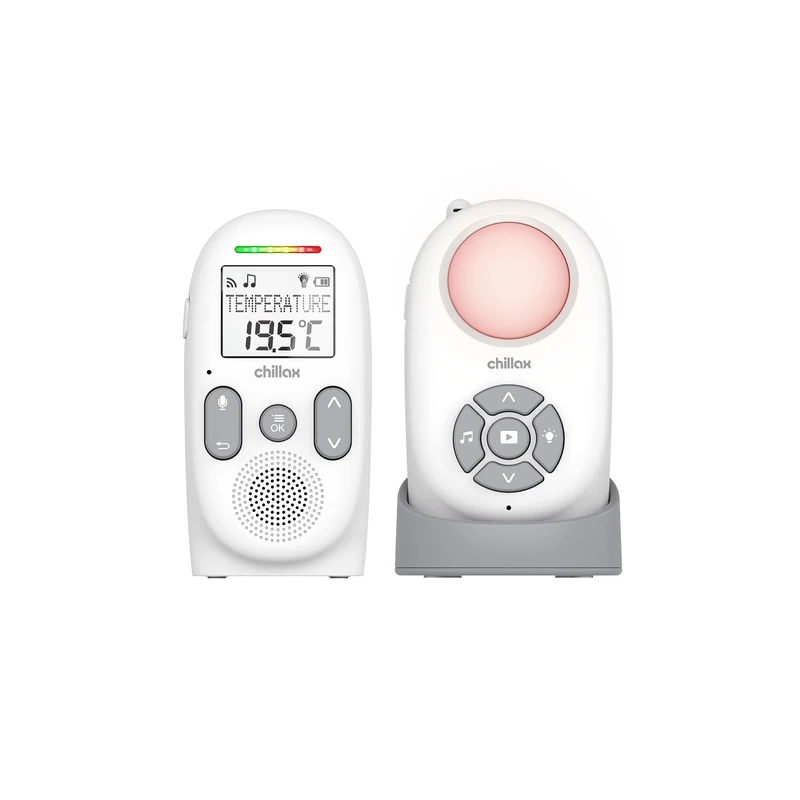Chillax - CB360 Portable Audio Babyphone - DECT - 2 wireless units - VOX and Eco modes - Temperature sensor with alert - Range 340m - Night light & 5 Lullabies - Battery life 13h - Walkie-talkie