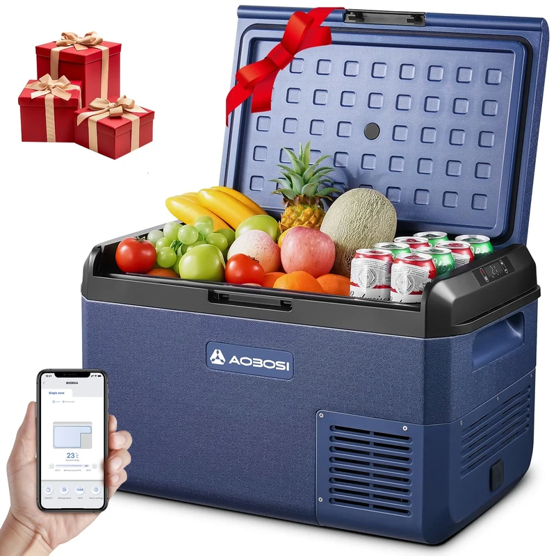 AAOBOSI Car Fridge 40L, IPX4 Waterproof Camping Fridge Freezer with APP Control, 12V/240V, -20°C to 20°C – Ideal for Campervan, Truck, Boat, Motorhome, Travel & Picnic