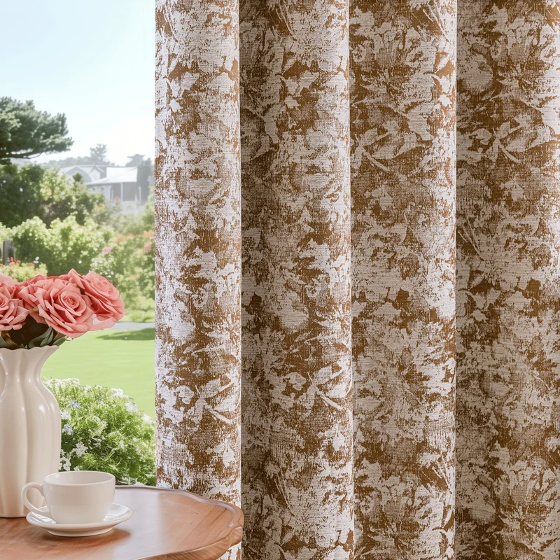 Beauoop Brown Floral Jacquard Blackout Curtains for Bedroom 52x63 2 Panels