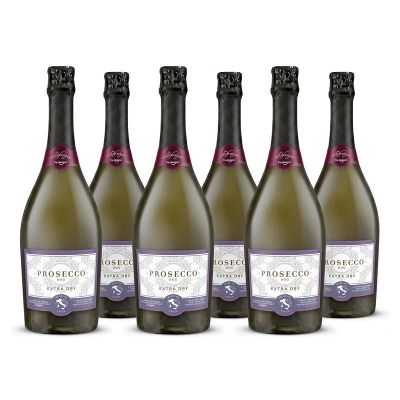by Amazon Prosecco DOC Extra Dry, 75cl x 6 | Sparkling Wine from Veneto, Italy | Glera Grape | Crisp & Refreshing | For Aperitifs, Spritz & Celebrations