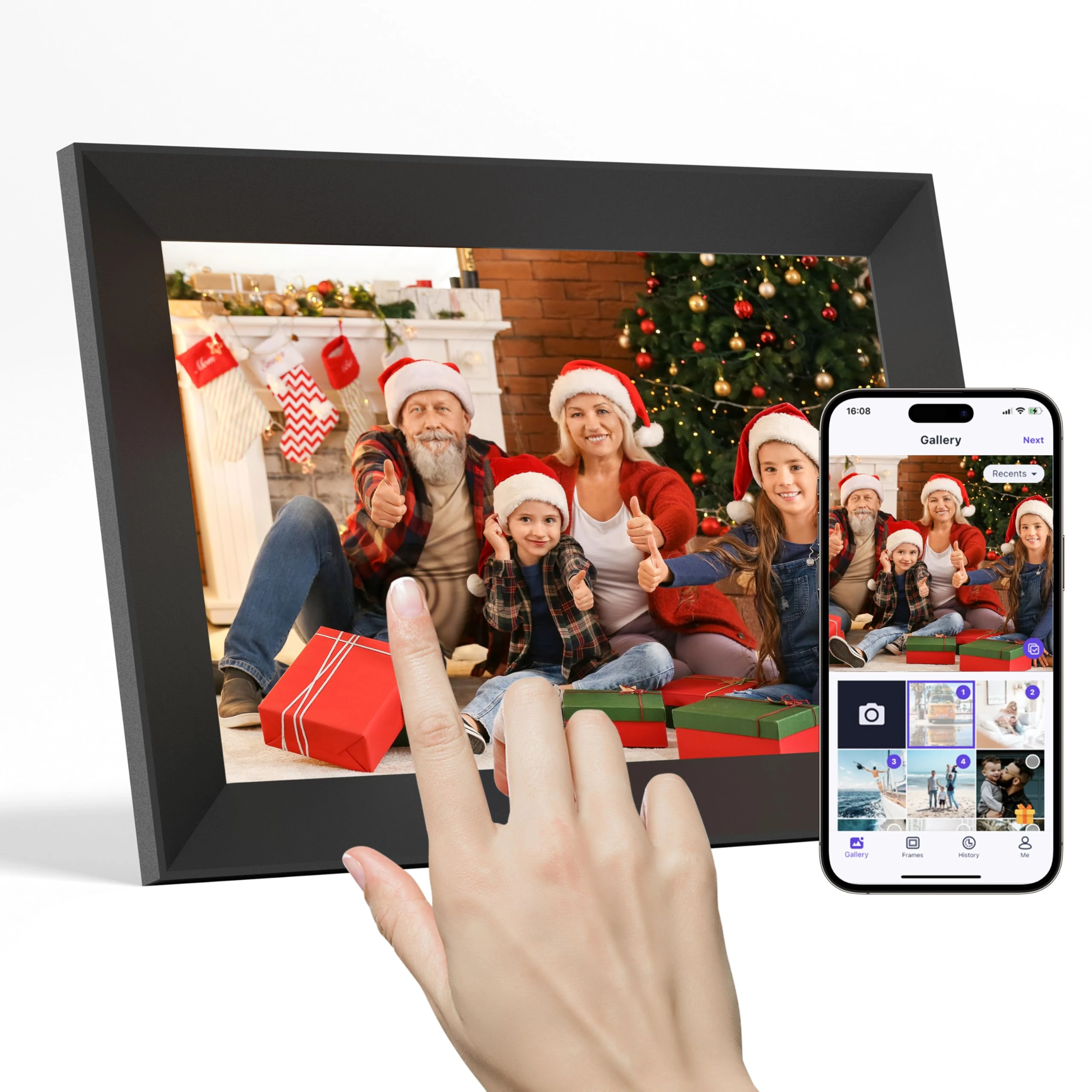 Tibuta Smart Digital Picture Frame WiFi 10.1 Inch HD 1280x800 IPS Touch Screen Digital Frame with 16GB Storage Easy Setup to Share Photos or Video via Uhale APP Auto-Rotate Wall Mountable Black