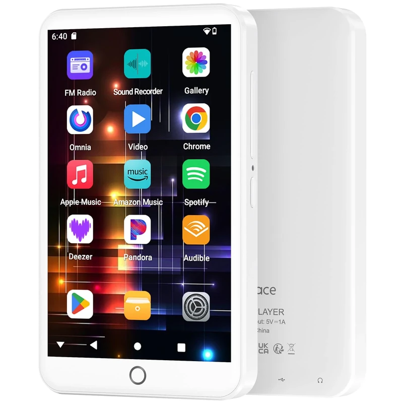 Fanvace 96GB MP3 Players with Bluetooth WiFi, Android 13 MP3 MP4 Players with 4" Touchscreen and Speaker, Spotify Music Player with Audible, FM Radio, Amazon Music, Play Store (White)