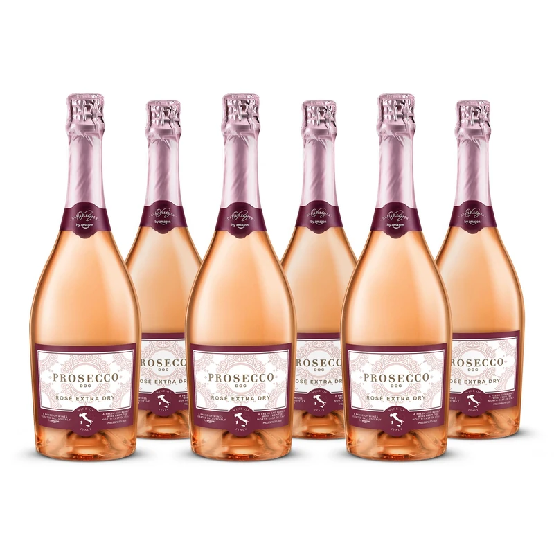 by Amazon Prosecco DOC Rosé Extra Dry, 75cl x 6 | Sparkling Rosé Wine from Veneto, Italy | Glera & Pinot Noir | Wild Strawberry & Raspberry Notes | For Aperitifs, Spritz & Celebrations
