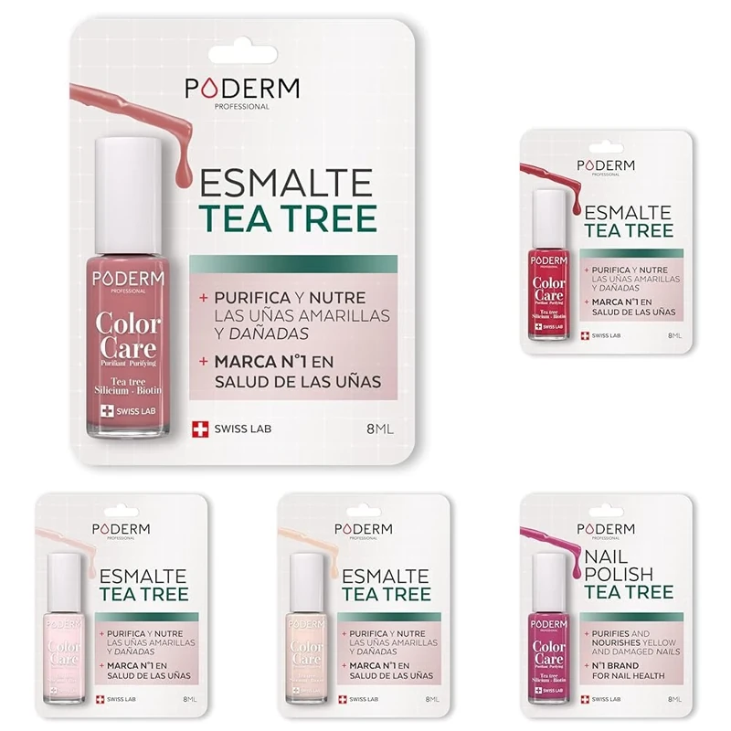 PODERM Tea Tree Nail Polish Timeless Shades Bundle – Swiss Made | Antifungal with Tea Tree Oil, Silicium & Biotin | Strengthens, Repairs & Conceals Yellow and Damaged Nails | Developed by a Podiatrist