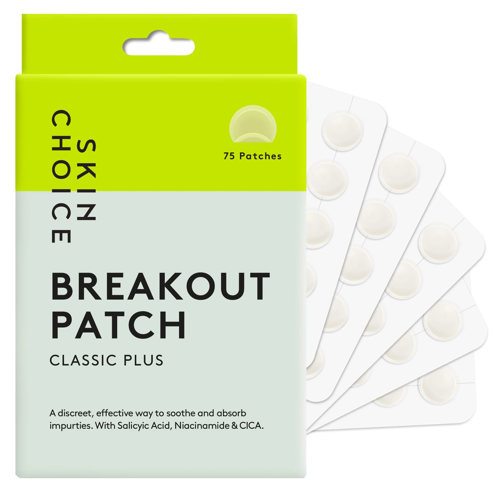 SKIN CHOICE Pimple Patches Salicylic Acid, Niacinamide, CICA (Pack of 75) Breakout Spot Patches, Hydrocolloid Acne Patch, Fast Acting Spot Treatment Dots for Face, Vegan, Cruelty-Free Korean Skin Care